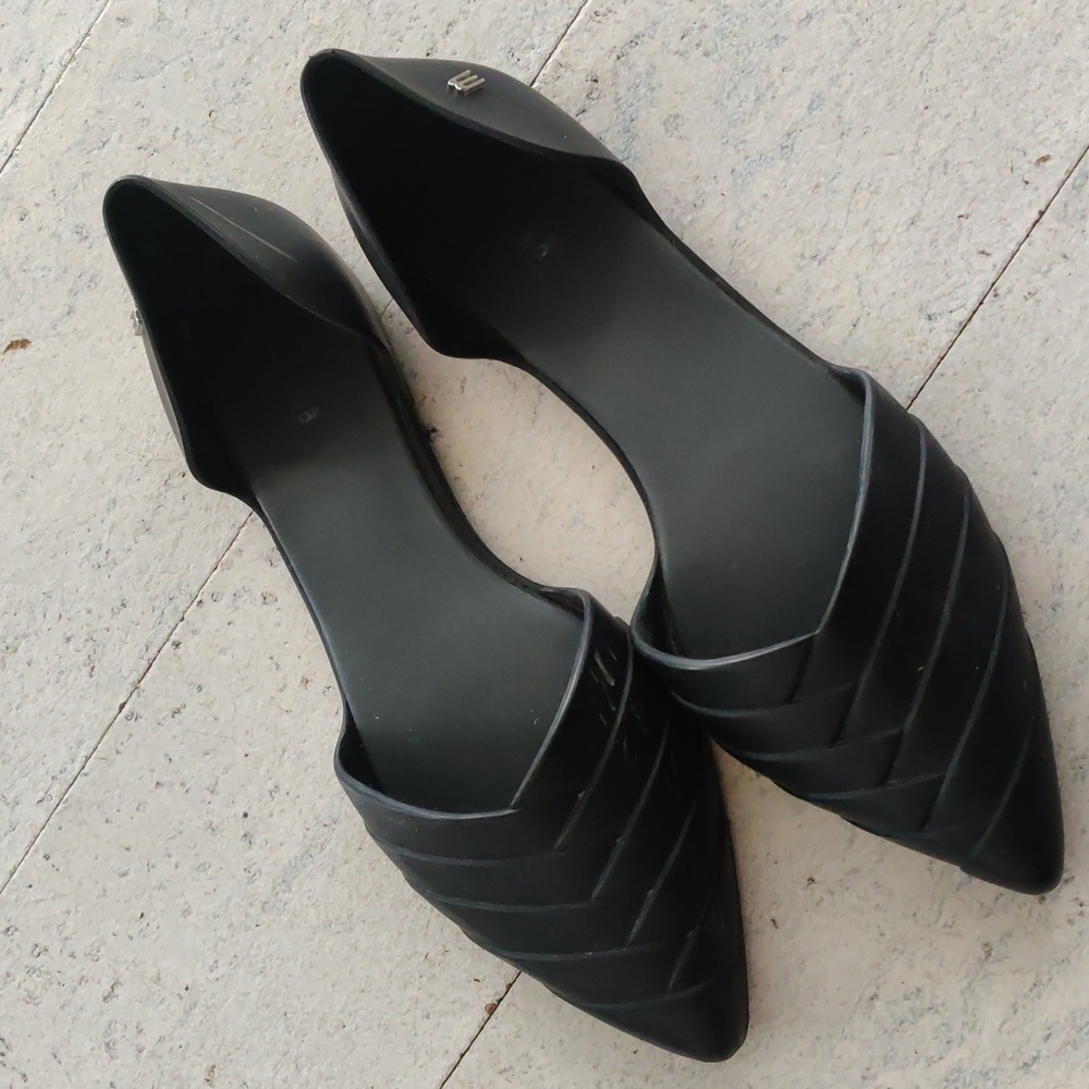 Melissa black rubber pointed toe ballet flat shoes